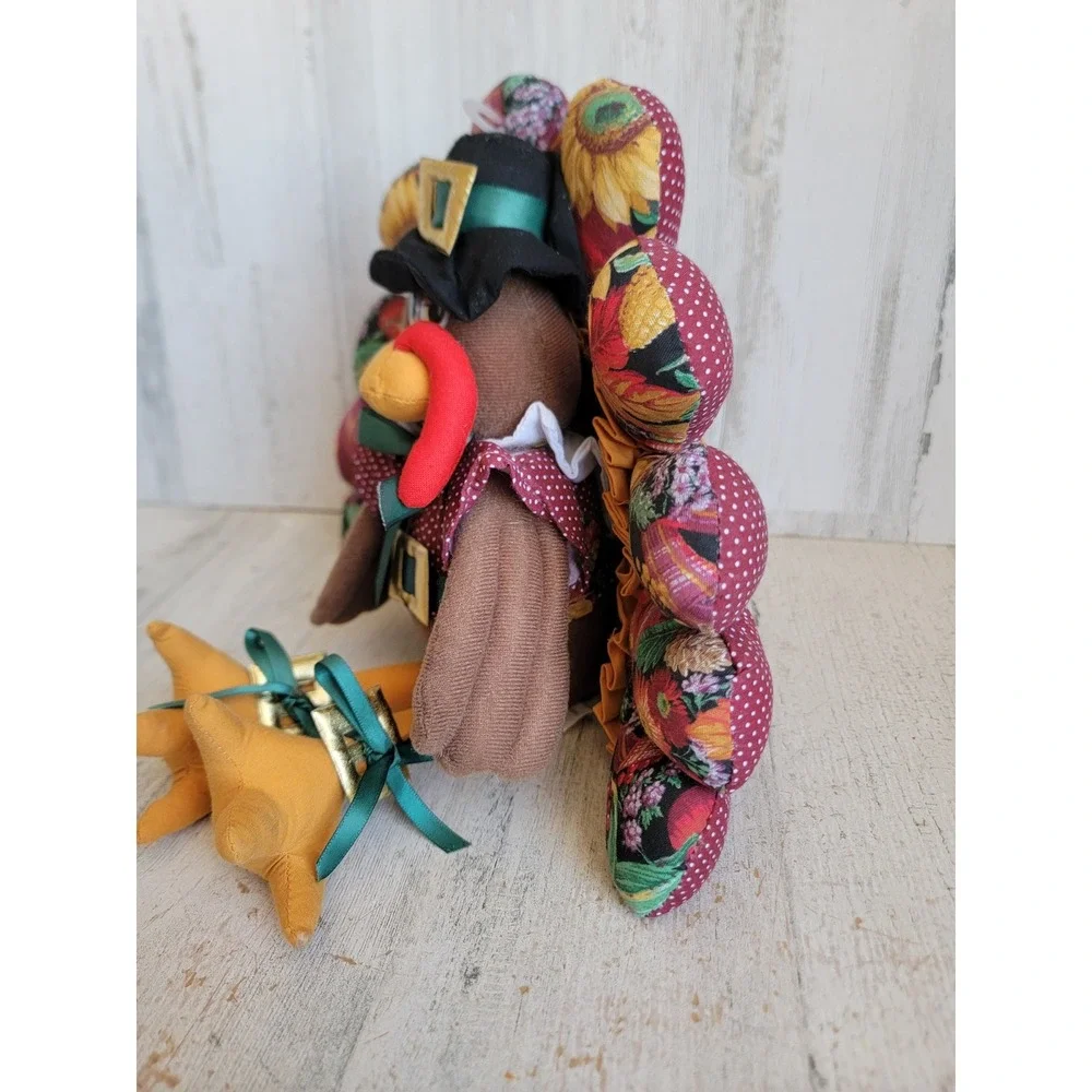 Vintage plush Thanksgiving turkey bird fall unique Pilgrim home decor figure